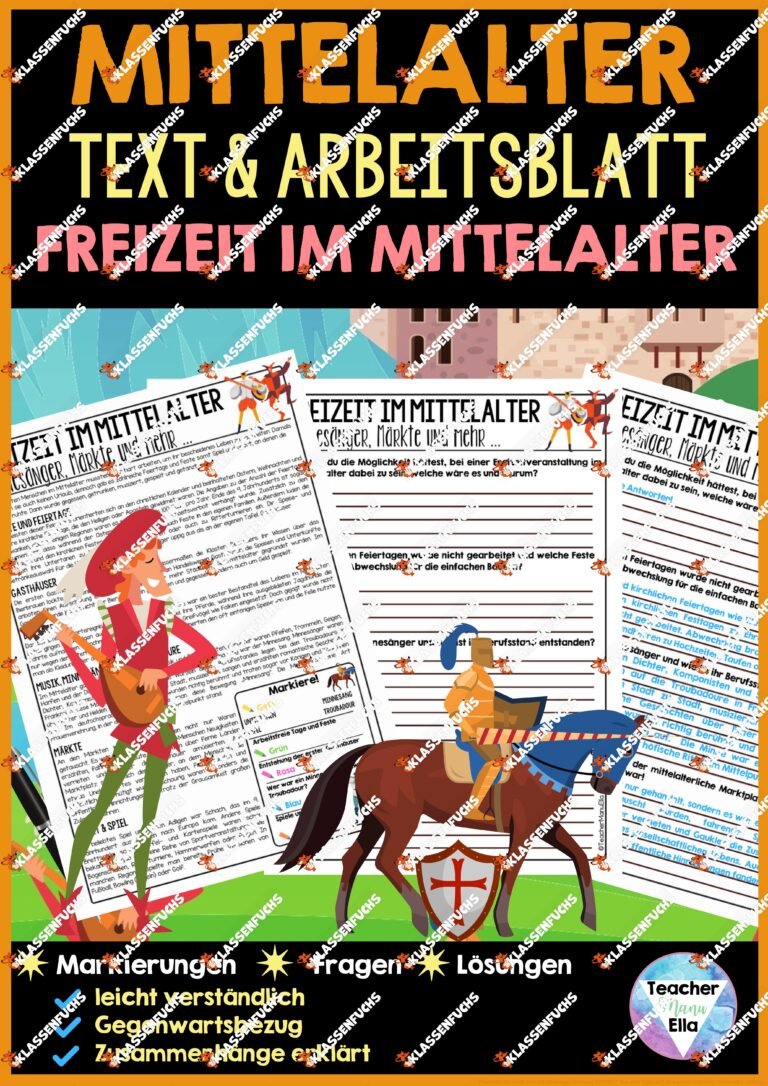 Mittelalter Arbeitsblätter | Freizeit im Mittelalter | Minnesänger, Märkte & mehr